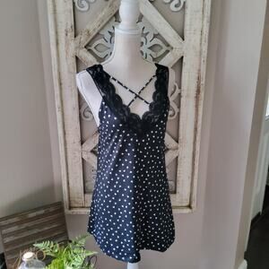 Blumin Women's Super Soft Criss Cross Lace Tunic Tank Top Black White Hearts